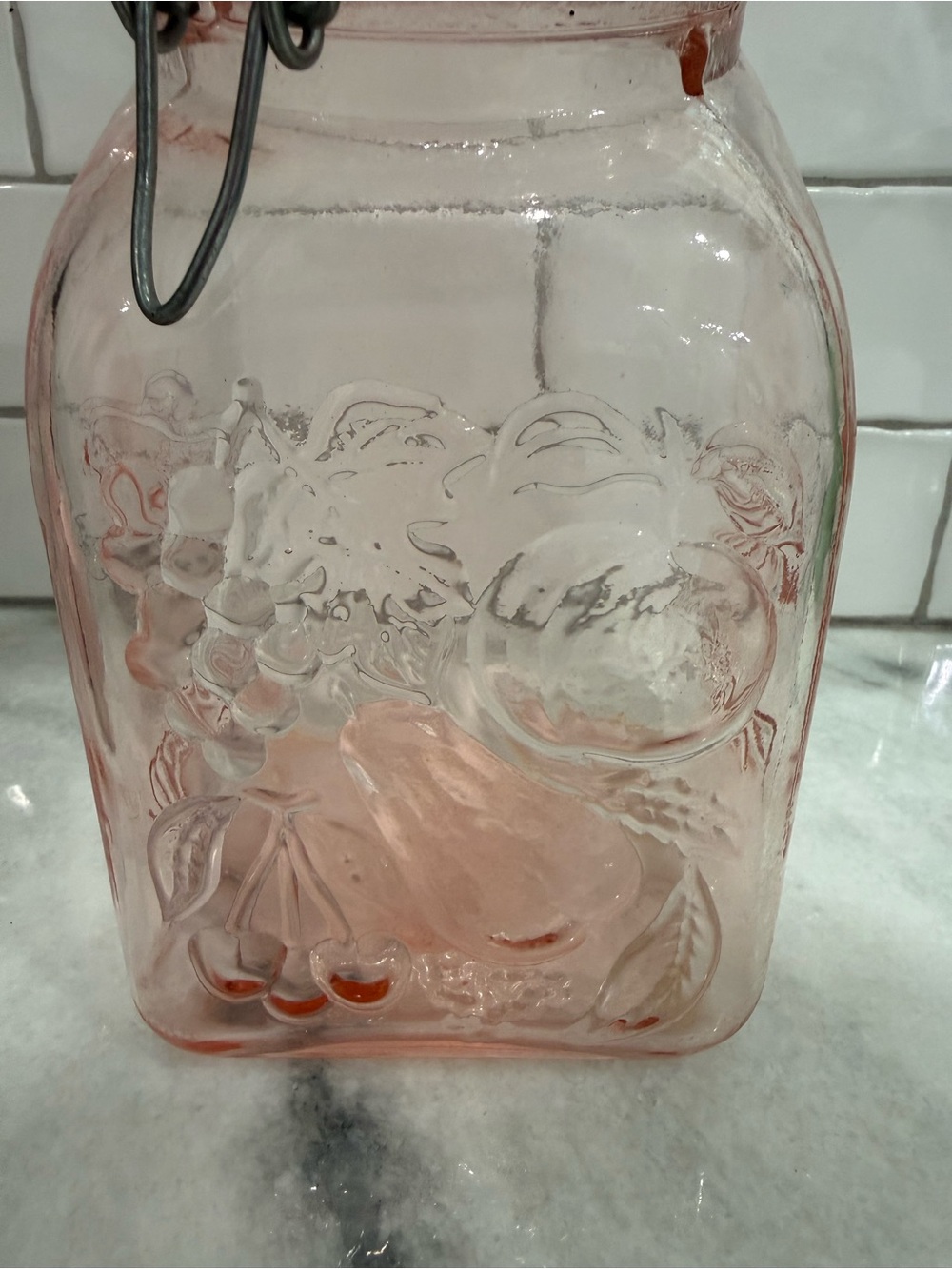 Pink Glass Italian Jar, Bale Wire Slanted Clamp Lid Jar - Picture 3 of 10